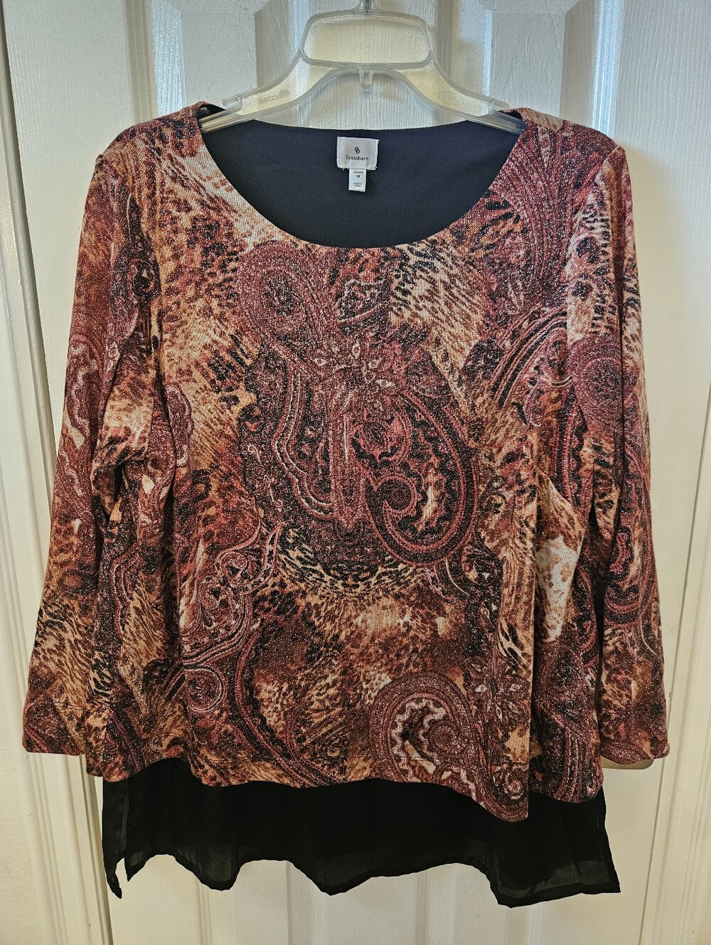 Dressbarn 1X 3/4 Sleeve Lined Layered Look Gold Metallic Lightweight Sweater